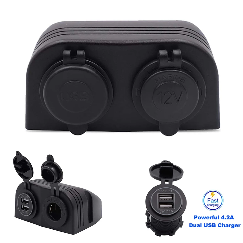 Панель с двумя отверстиями для лодок мотовездеходов 2 1 А 5 В USB зарядным