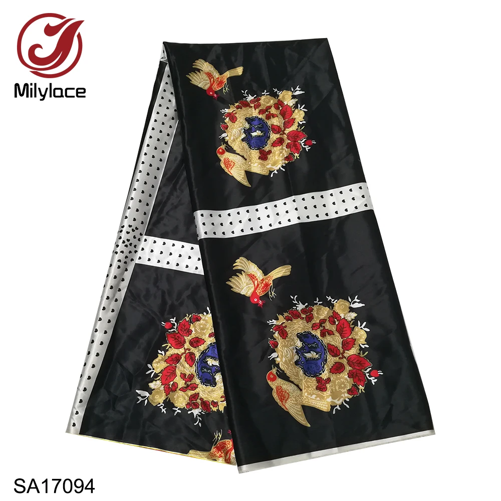 

New 2019 African Printing Satin Fabric high quality 5 yards Fashion Digital Ankara Printing Satin Fabric for Clothing SA17078
