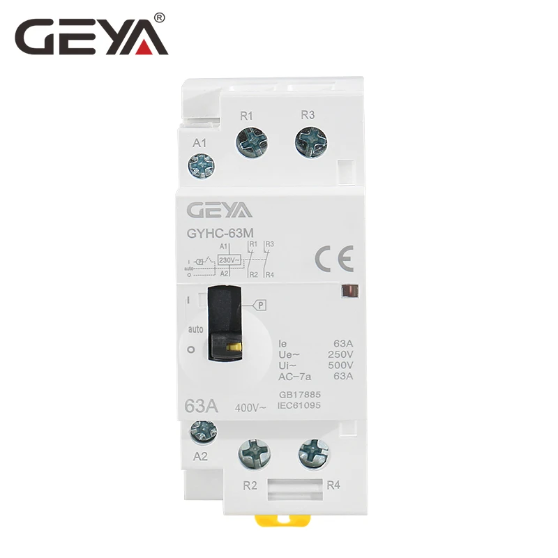 GEYA 2P 40A 63A 2NC ручной тип бытовой модульный din рейку контактор переменного тока AC220V