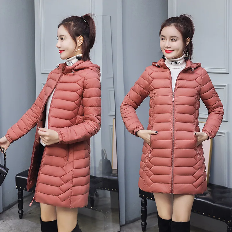 Новинка Женская куртка Длинная зимняя одежда 2019 Модное теплое пальто на молнии с