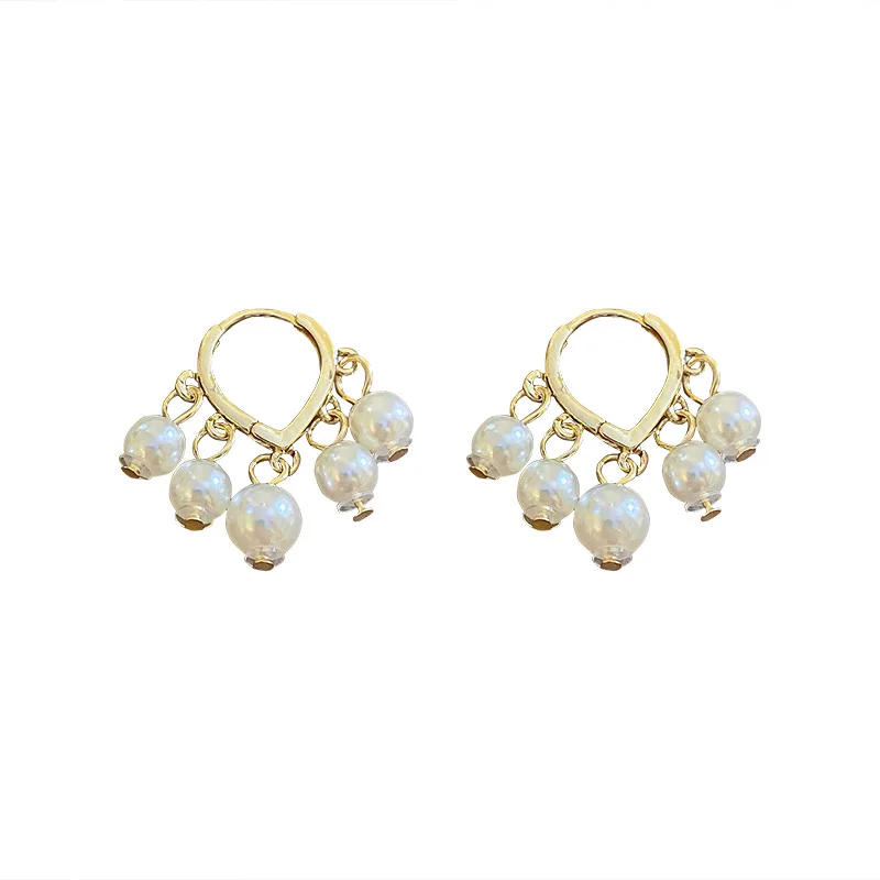 

Minar Temperament Multi Imitation Pearls Earrings for Women Gold Color Metallic Love Heart Hoop Earrings Korean Party Jewelry