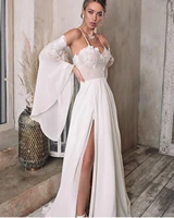 boho wedding dress chiffon sexy sweetheart floor length puff sleeve lace appliques robe de mariee gorgeous for petite women