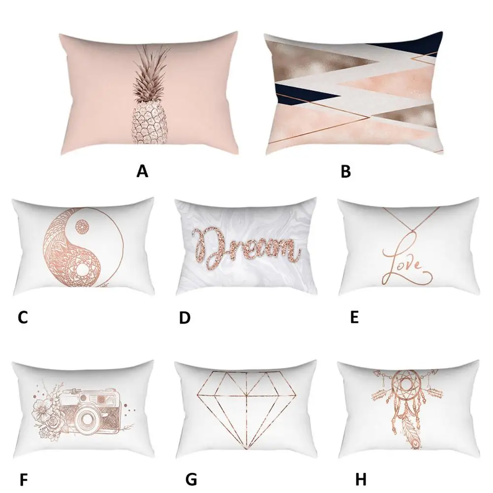 

Pillowcase Decorative Sofa Cushions Pillowcover Home Decor Rectangle Pillow Case Sided Print Geometric Marble Rose Gold Cushion