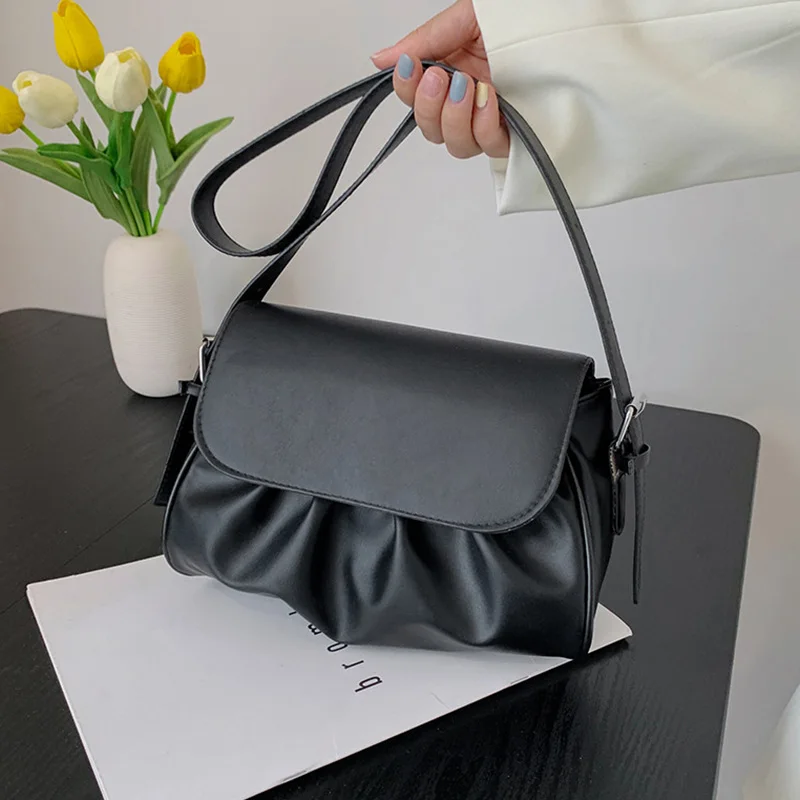 

Woman Trend Quality Crossbody Bags Advanced Leather Shoulder Bag Simple Fold Handbag New Fashion Solid Color Purse Phone Bags
