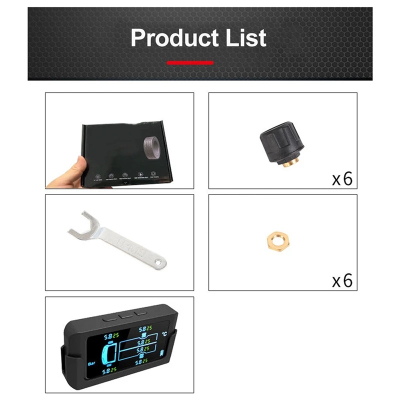 

8.5Bar Truck Tire Pressure Monitoring System HD LCD Display USB Solar Power 800MAh Pressure Alarm with External Sensor