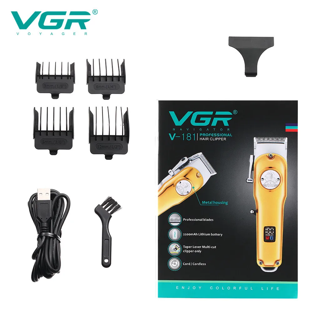

VGR hair trimmer V181 USB rechargeable hair clipper oilhead clipper hair carving push white 10W powerful haircut machine LCD