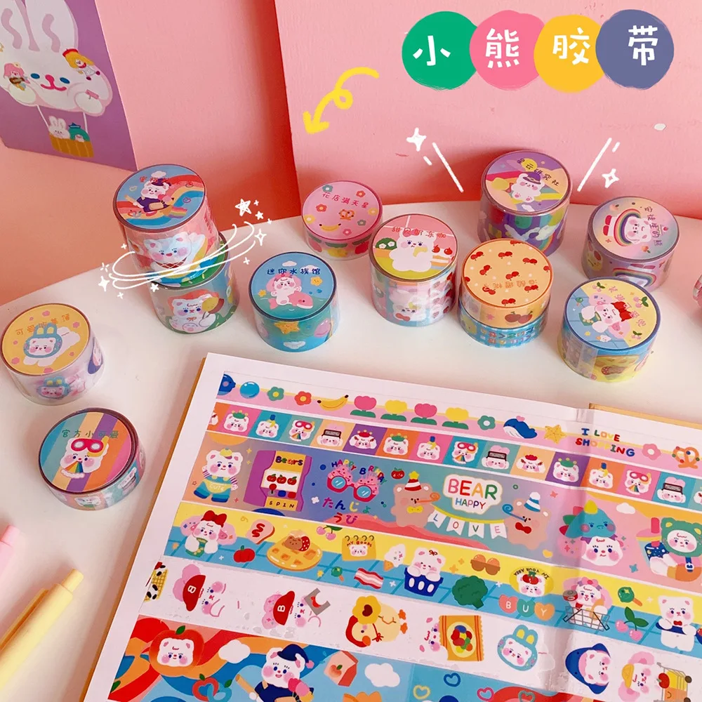 

Japanese Kawayi Cartoon Bear Colored Eggs Washi Tape DIY Scrapbook Student Stationery Decoration Tear Able Tape Paper