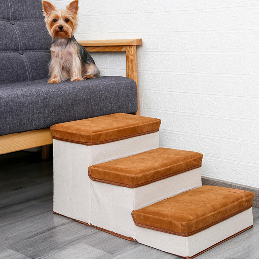 

Dog Stairs For High Bed 3 Steps Pedal Soft Non-Slip Steps Folding Storage Box Ramp Cat Dog Climbing Bed Ladder Pet Accessories