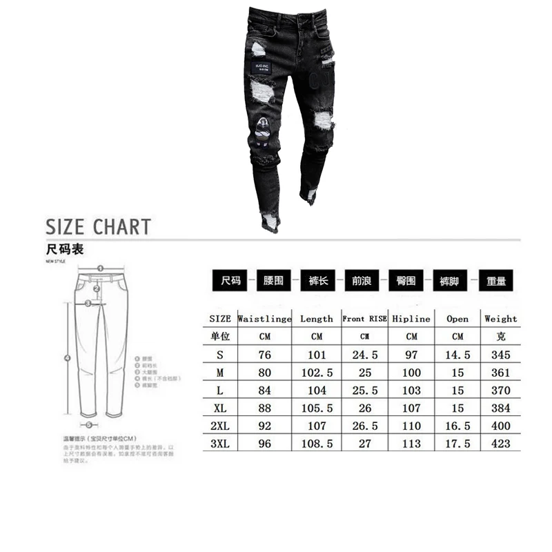 

Men Stretchy Ripped Skinny Biker Embroidery Print Jeans Destroyed Hole Taped Slim Fit Denim Scratched High Quality Jean 3 Styles