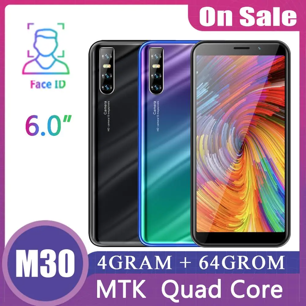 M30 Face ID 6 0 дюймовый экран сотовые телефоны Четырехъядерный 4 грамм + 64 гром