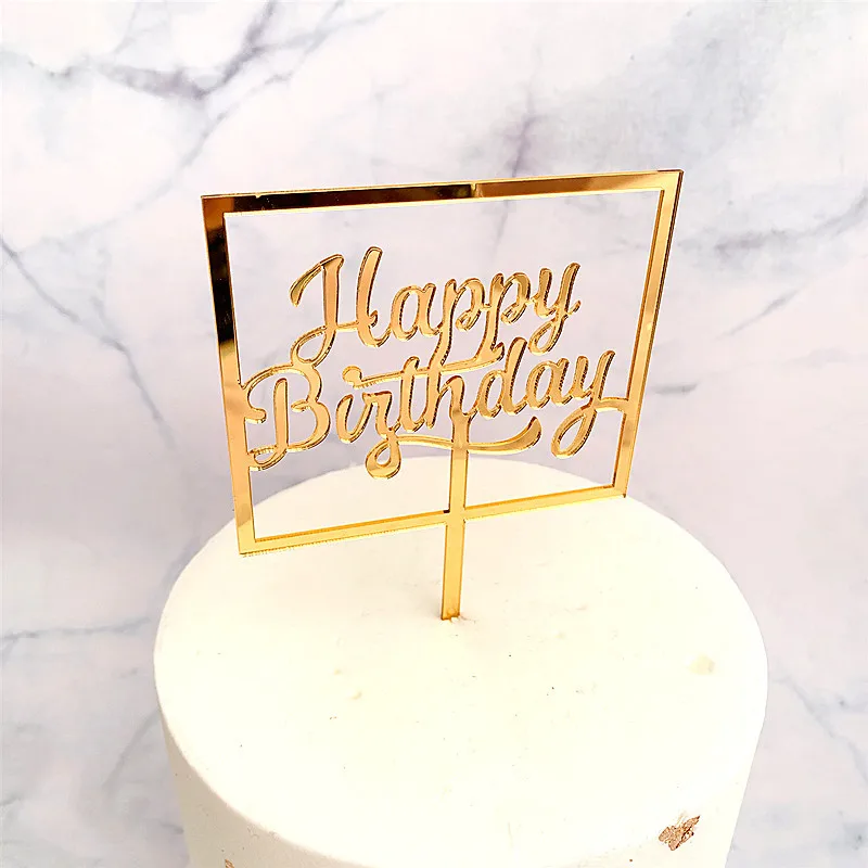 INS New Happy Birthday Acrylic Cake Topper Gold Frame For Boys Kids Party Decorations Baby Shower | Дом и сад
