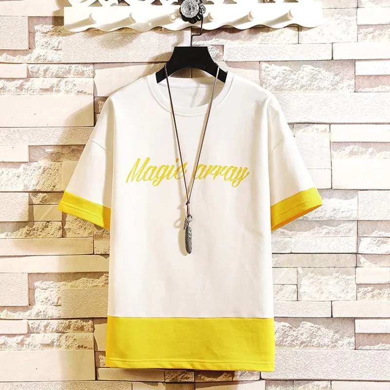 

Hip Hop Summer Fashion Print 100% Cotton Mens Tracksuit Short Sleeve O-Neck Loose T-Shirts Drawstring Waist Knee Length Shorts