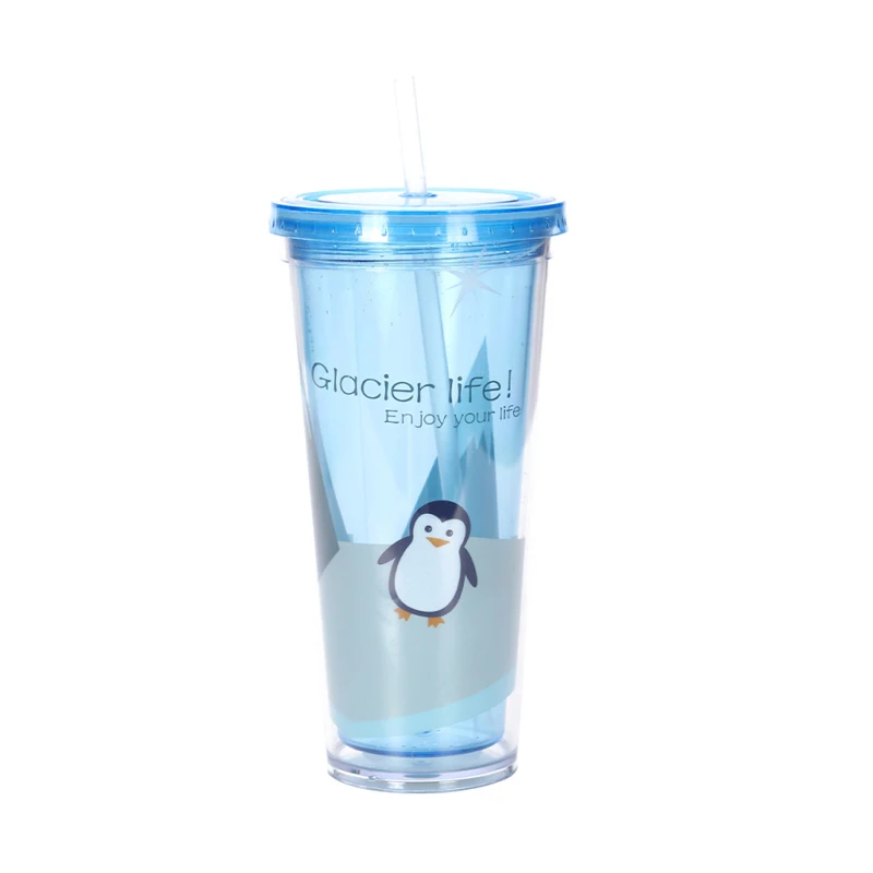 

600ML Double Layer Drink Cups With Straw Plastic Transparent Large-capacity Juice Water Straw Cup Portable Student Straw Cup