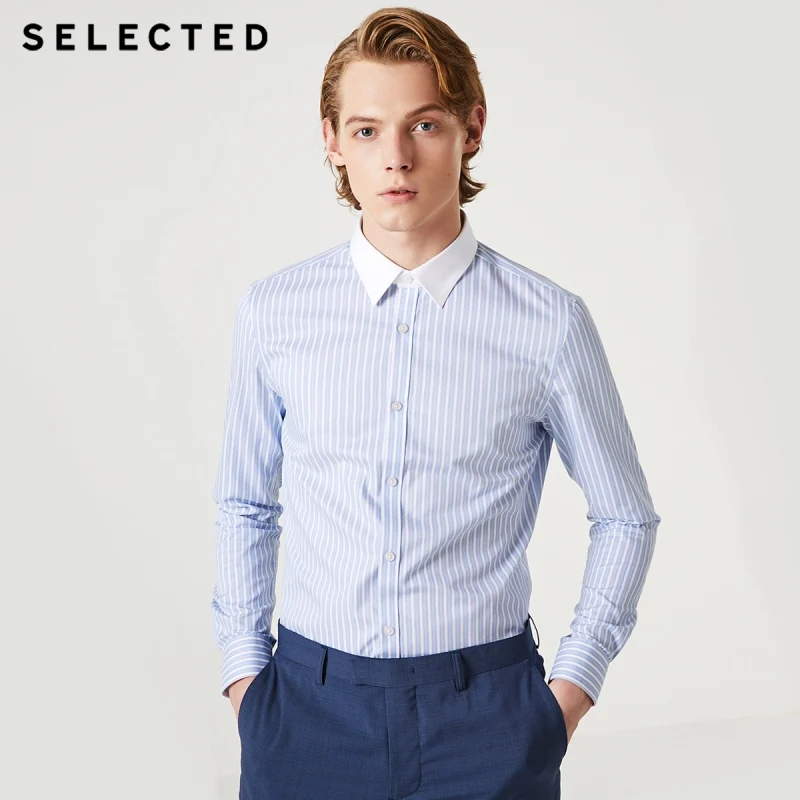 Мужская приталенная деловая футболка с длинными рукавами из 100% хлопка | 419305519