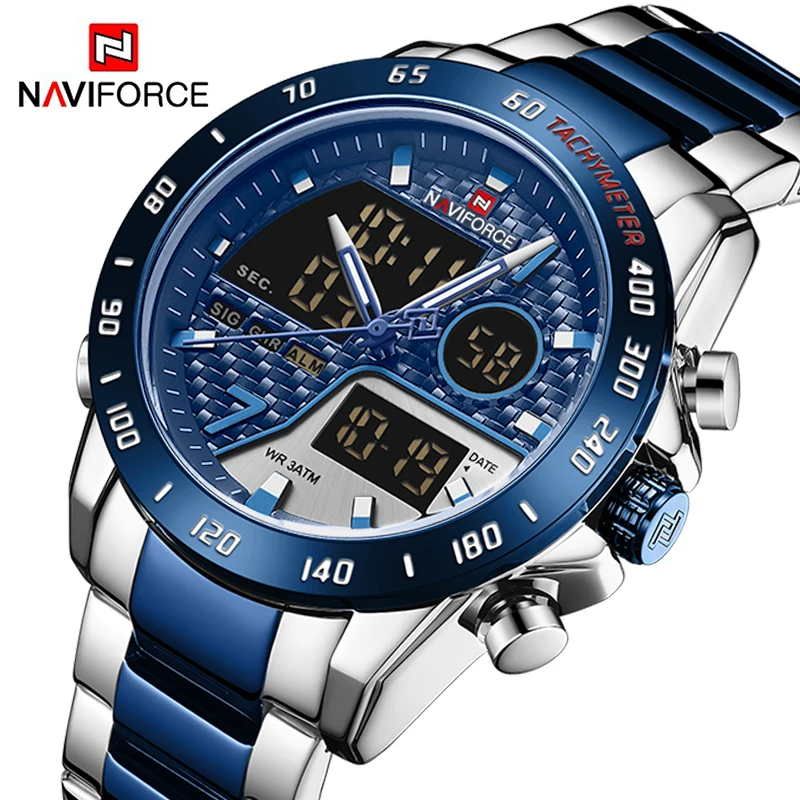 NAVIFORCE мужские цифровые часы Роскошные Спортивные кварцевые наручные