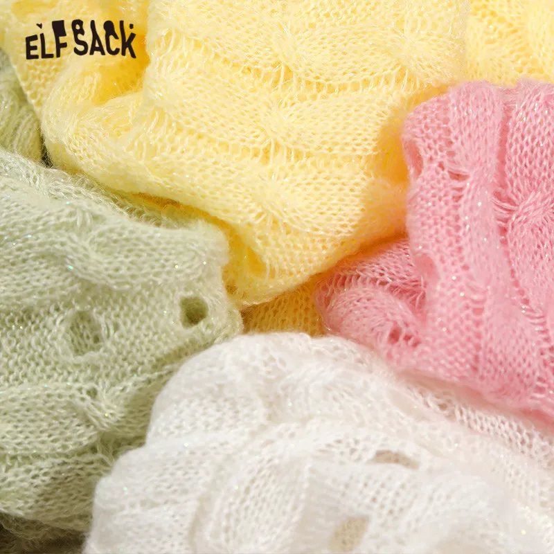 ELFSACK Multicolor Solid Minimalist Cut Out Casual Knit Pullover Sweater Women 2020 Spring Pure Long Sleeve Korean Ladies Top | Женская
