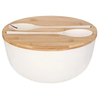 bamboo fiber salad bowl with server set mixing bowl pure bamboo salad wooden bowl with bamboo cover spoon