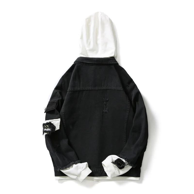 Брендовые Новые облегающие мужские джинсовые пальто с капюшоном в стиле пэчворк