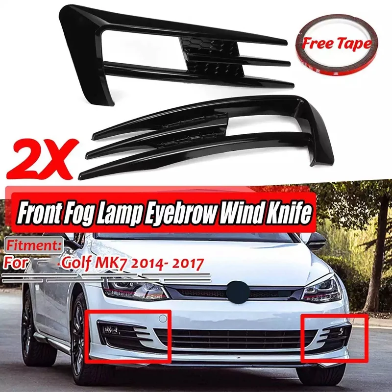 

for Golf 7 MK7 2014-2017 Fog Light Lamp Cover Bumper Grille Trim Gloss Black