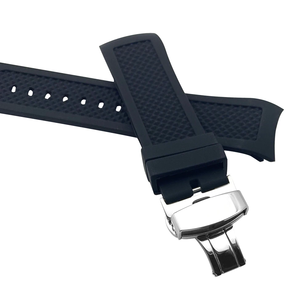 24mm Rubber Watchband Curved End Strap For Tissot T035 Watch Band Butterfly buckle Wrist Strap