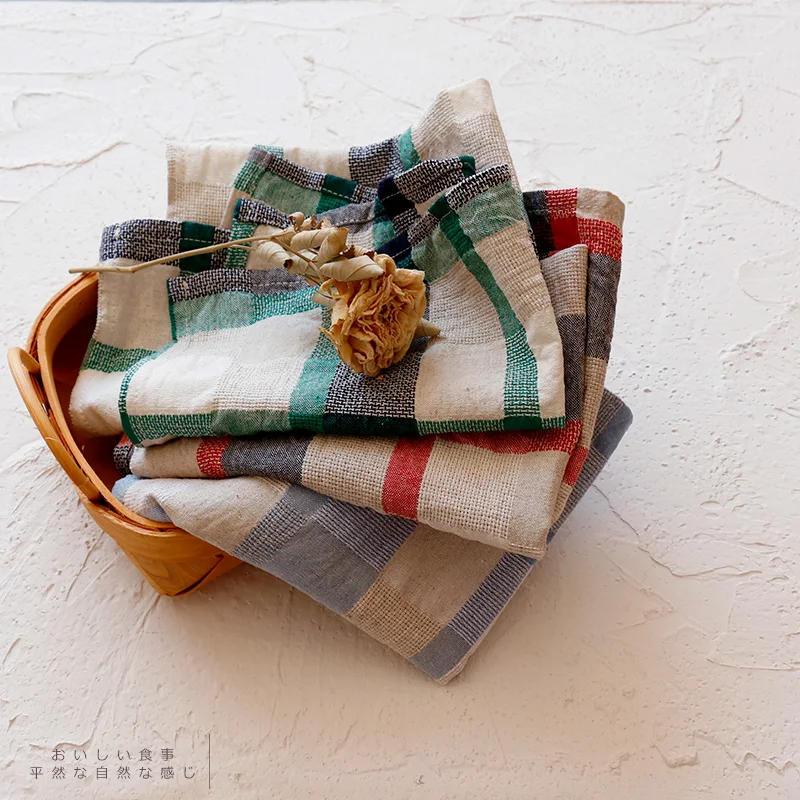 Чайное полотенце цветная клетчатая салфетка из хлопка и льна 60x40 см|Столовые