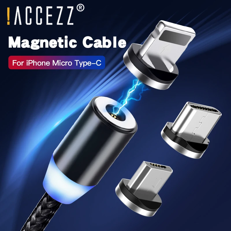 ACCEZZ Магнитный USB кабель Универсальный сотовый телефон освещение Micro usb type C для iPhone huawei мобильный телефон магнит кабели для зарядки