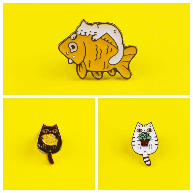 Cute Cat/Fish Brooches Metal Pins For Clothes Accessories Pin Badges Gift Clothes Lapel Pins Accessories Brooch Icons Decoration