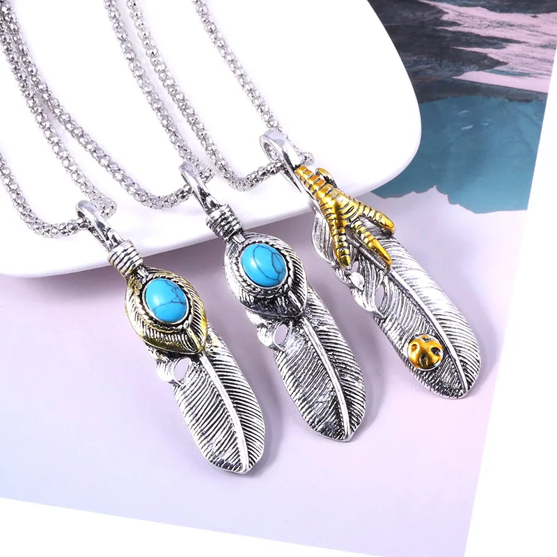 RJ Ретро готическое ожерелье с подвеской в виде пера Сидней Золотой Орлан коготь