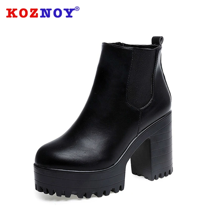 Koznoy/женские сапоги на квадратном каблуке; zapatos mujer; сапоги-лодочки из искусственной кожи до бедра; мотоциклетные высокие сапоги; кожаные ботильоны