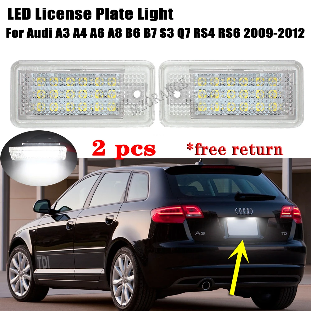 2pcs LED License Plate Light For Audi A3 8P A4 B6 B7 A5 A6 4F Q7 Rear Car Auto Accessories Number Plate Lamp Super Brightness