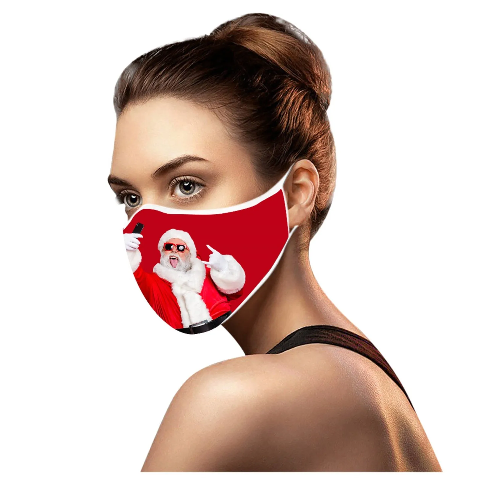 Рождественская маска для лица с 3D принтом моющаяся многоразовая хлопковая