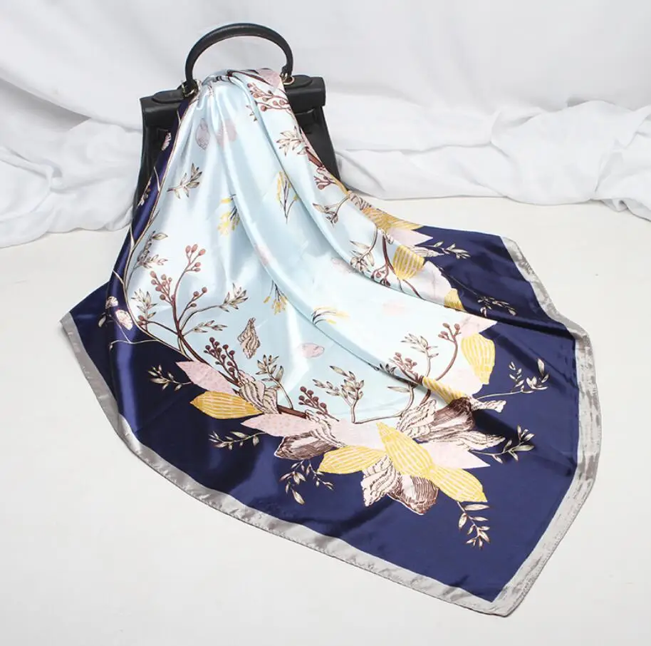 

Модный платок шелковый атлас шейный шарф для женщин печати хиджаб шаль шарфы женский 90*90 см квадратный шали и шарфы для леди