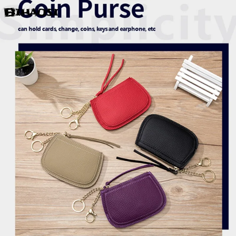 Women's Zero Wallet Leather Mini Key Chain Zipper Style  Coin Change Wallet Wristlet Purses Girls Purse Small Pouch Wholesale