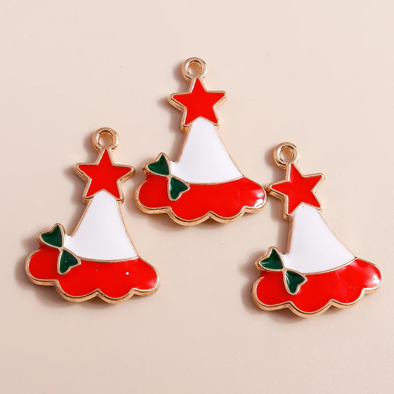 

10pcs Cute Star Christmas Hats Charms for DIY Jewelry Making Pendants of Necklace Earrings Keychain Jewelry Making Findings