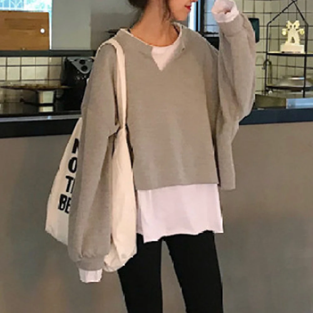 

Autumn Tops Women 2021 High Fashion Round Neck Patchwork Pullovers Winter Ladies Pullover Hoodie Loose Female Sweatshirt Casual