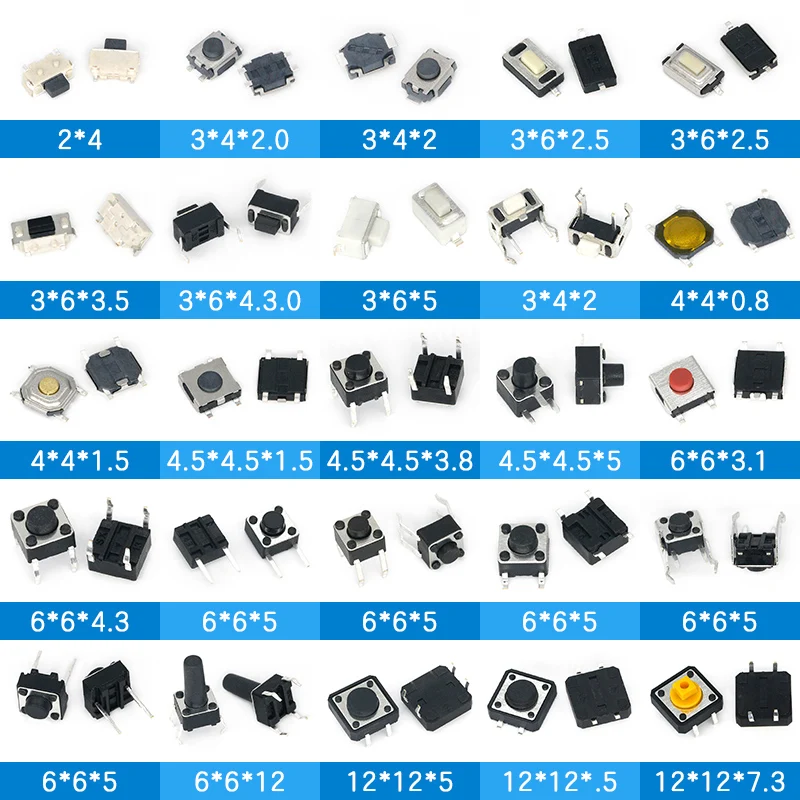 250PCS 25 Types X10 PCS Tactile Push Button Touch Switch Remote Keys Microswitch Hot Sale | Электроника