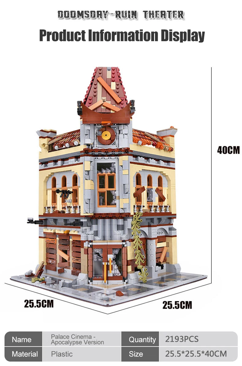 

Super 18K K127 Apocalypse City Street View Ruin Theater Architecture Palace Cinema Building Blocks 2193PCS Bricks Gift For Toys