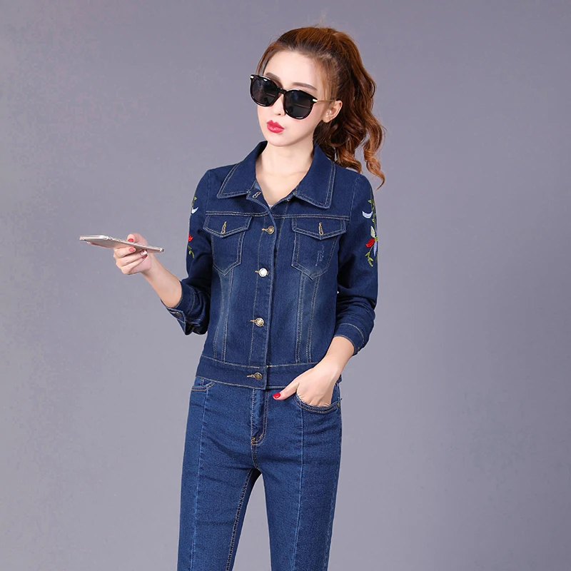 Большие размеры Denim Женская джинсовая куртка 2019 новые тонкие куртки с вышивкой