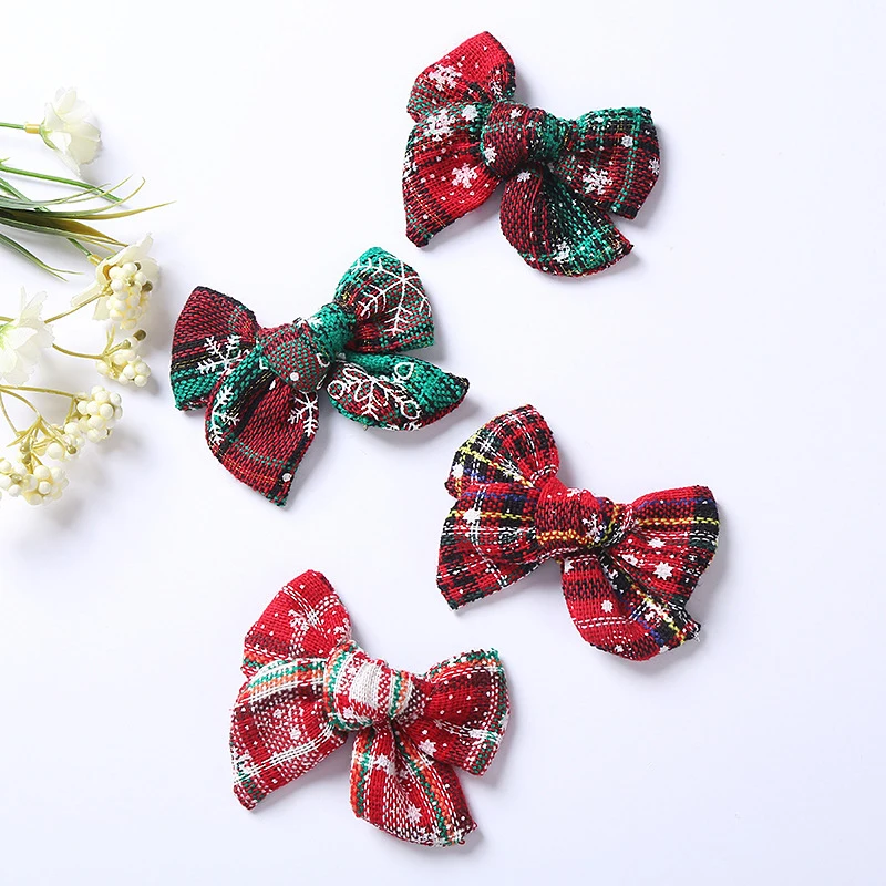 

2021 New Holiday Hair Accessories Christmas Series Creative Children's Cotton Printed Bow Hair Clips Cute Bow Hair Clips.