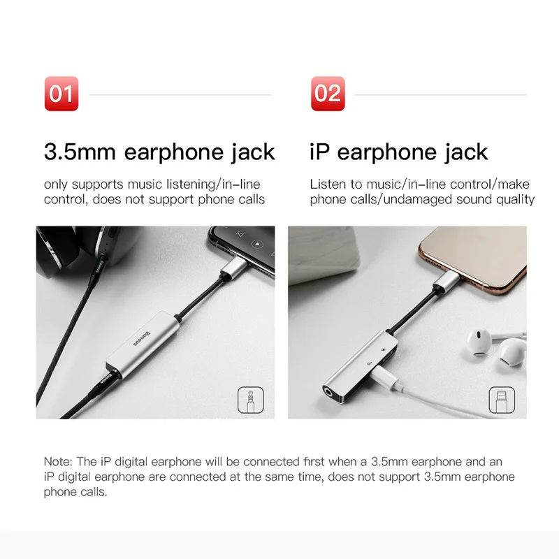Baseus 3-in-1 Male to Dual & 3.5mm Female Adapter for iPhone L52 Fast Charging Portable Quick Charger Audio Adapter for iPhone