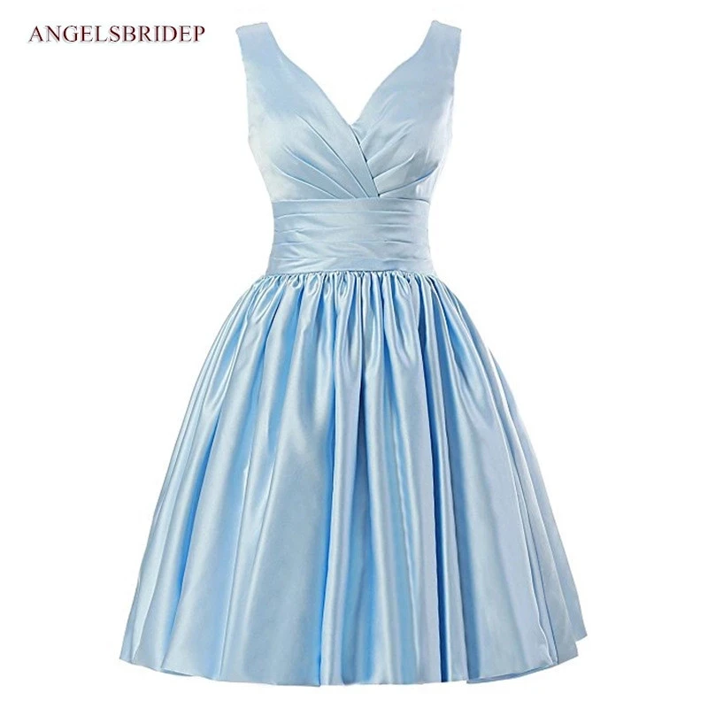 

Vintage Strap V-Neck Homecoming Dresses 2020 High Quality Satin Empire Waist Short Graduation Dresses Women Formal Gowns