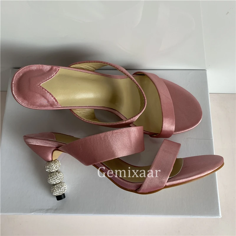 

Luxury Satin One-strap Gladiator Sandals Women Individual String Bead High Heels Ankle Strap Summer Shoes Woman