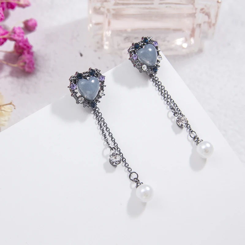 Модные корейские висячие серьги с блестящими кристаллами Love Heart длинная цепочка