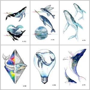 WYUEN животное зверь Дельфин водостойкая временная татуировка наклейка Кит тату для взрослых детей Медведь Тигр женский боди-арт поддельная татуировка