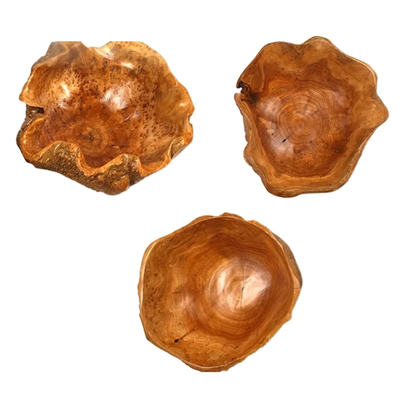 

Wooden Bowl Fruit Plate Handmade Natural Wood Salad Serving Tray Sushi Snack Bread Dessert Bowls Kitchen Home Decoration