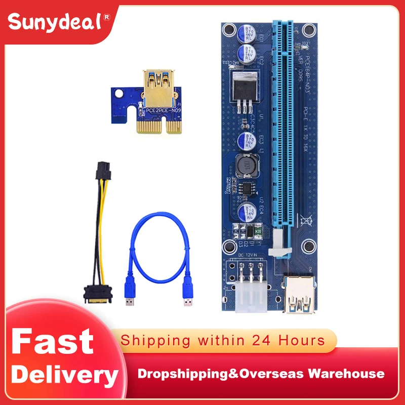 

1 To 8pcs VER009 USB3.0 PCI-E Riser VER 009S PCI Express 1X 4x 8x 16x Extender pcie Riser Adapter Card SATA 15pin to 6pin Power