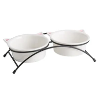 legendog 2pcs ceramic tilted elevated cat dog bowl raised cat food water bowl dish pet comfort feeding bowls with stand