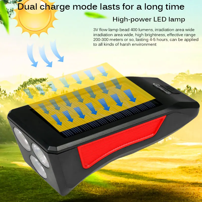 

Bike Light Solar Rechargeable LED 2000mAh MTB Front Lamp Headlight Flashlight Bicycle Light With Horn Bike Accessories
