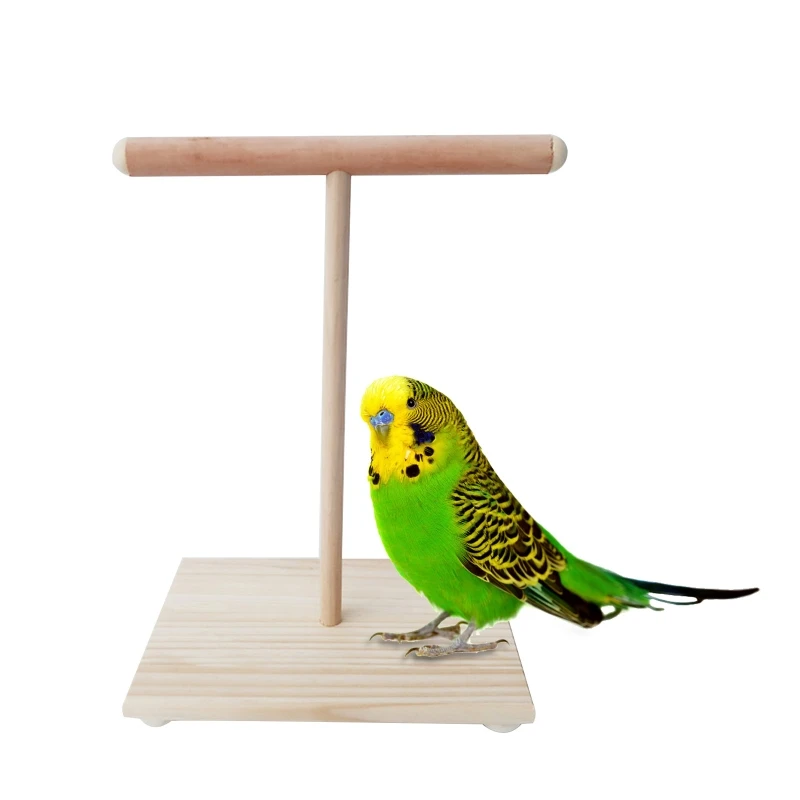 

Wooden Parrot Perch T Stand Play Platform Bird Training Paw Grinding Toys Pet Cockatiel Cage Nest