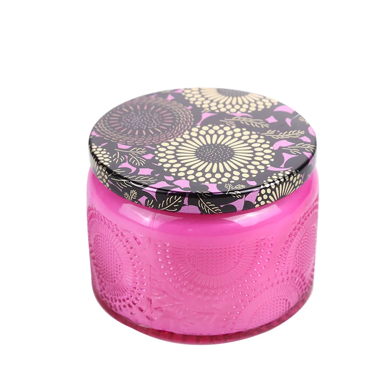 

Home Aromatherapy Candle Glass Soy Wax Fragrance Colored Embossed Essential Oil with Souvenir Wax Candle
